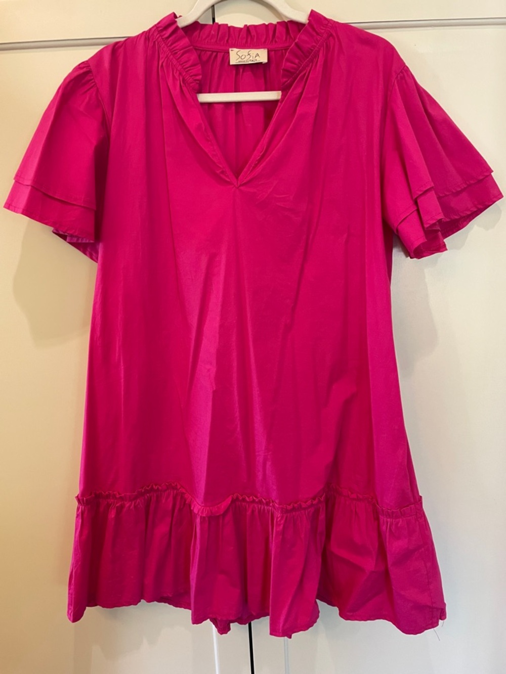 Sofia Made in Italy Fuchsia Ruffle Tiered Mini Shift Dress, One Size